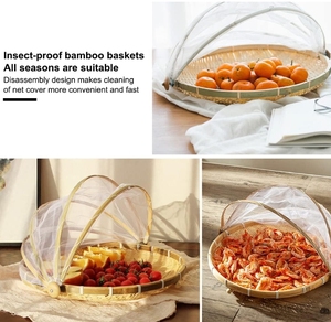 Giỏ đựng thức ăn bằng tre Giỏ dã ngoại tròn chống bụi dệt có lưới che cho rau củ - Product Image 6