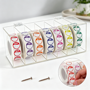 Dispenser di Etichette a Parete Personalizzato con 7 Scomparti, Copertura in Acrilico, Organizzatore per Rotoli di Adesivi per Ristoranti, Cucine, Scuole e Uffici - Product Image 1