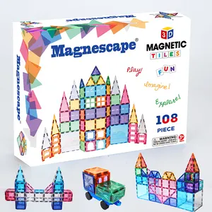 Magnescape 108ชิ้นแม่เหล็กบล็อกก่อสร้างของเล่นพลาสติกแม่เหล็กกระเบื้องอาคารของเล่นเพื่อการศึกษาแม่เหล็กบล็อกก่อสร้าง