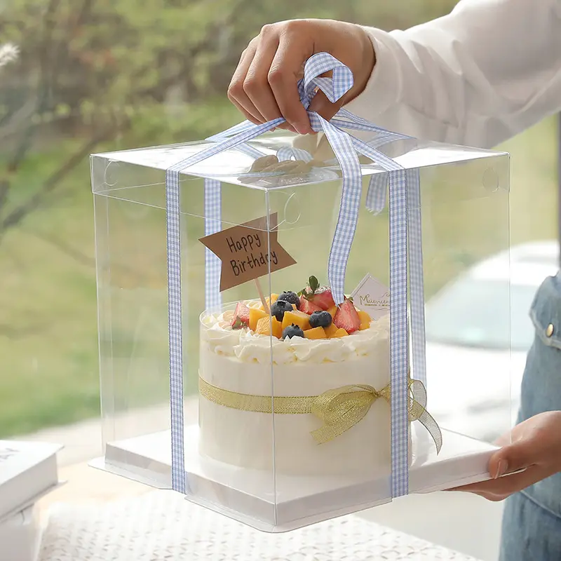 Emballage de boîte à gâteau transparente de 8 à 12 pouces en plastique de boulangerie avec logo personnalisé Boîte à gâteau transparente avec fenêtre d'emballage de gâteau transparent