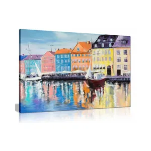 Copenhagen Boats on Water Painting Canvas Wall Art Picture Print Home Decor with inner frame landscape painting art poster