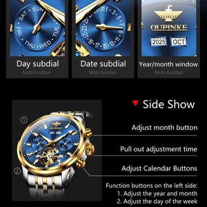 Montre mécanique automatique pour homme OUPINKE, marque haut de gamme, calendrier perpétuel, saphir, étanche, 3296 - Product Image 3