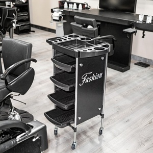 Beauty Spa Hairdresser Black 4 Tier Rolling Storage Barber Hair Salon <strong>Trolley</strong> - Product Image 4