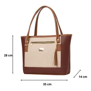 Bolso de Mano Rectangular Beige Cognac para Mujer, Marca Fana Lala, con Doble Asa, Diseño Moderno, Uso Diario, Microfibra, Cuero Sintético - Product Image 4