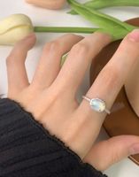 Vianrla S925 argent Sterling pierre de lune argent ouvert réglable Tik tok bague bijoux pour Logo gratuit