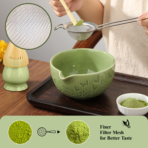 Juego de Té Matcha Tradicional Japonés de 7 Piezas, Tazón de Cerámica Grabado con Diseño de Mariposa, Kit de Batidor de Polipropileno para la Ceremonia del Té - Product Image 4