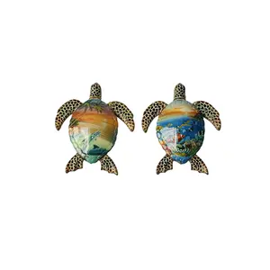 Factory customized resin sculpture sea turtle figurines with dolphins and clownfish pictures desktop placed souvenir gift