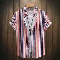 Kaus musim panas pria, baju lengan pendek kasual bermotif