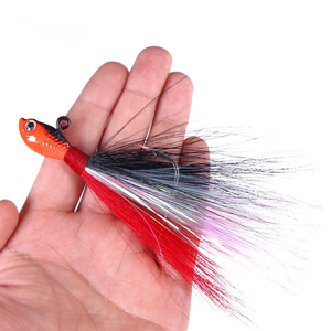 Bucktail Jig Fluke-señuelo de pelo para agua dulce y salada, cebos para Surf, pesca, color blanco y rojo, platija de lubina - Product Image 3