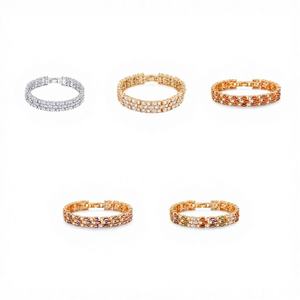 Bracelet pour femme en or 18 carats plaqué couleur or, triple rangée de zircons marquise, <span class=keywords><strong>bijoux</strong></span> pour femme, vente chaude, luxe léger - Product Image 2