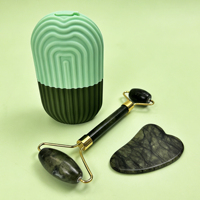 Ensemble de massage facial en jade 3 pièces, double rouleau Gua Sha, rouleau de glace, étui, jade naturel, grattoir en forme de cœur, outils portables réutilisables