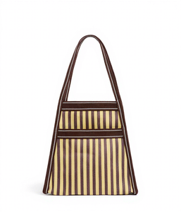 Bolsa de Hombro Ligera de Tela a Rayas de 200g, Bolsa de Compras Reutilizable con Parte Superior Abierta, 20L, Patrón Amarillo Marrón, Hecho en China - Product Image 1