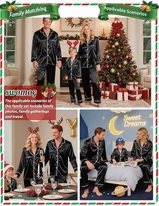 새로운 부드러운 신축성 있는 새틴 긴 소매 턴다운 칼라 잠옷 남성 여성 키즈 베이비 솔리드 크리스마스 가족 매칭 잠옷 의상 - Product Image 5