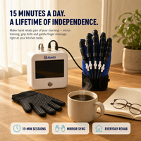 Gants ergonomiques intelligents avec exosquelette pour la physiothérapie quotidienne des patients victimes d'AVC