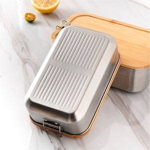 Lekfre Boîte à lunch en acier inoxydable Couvercle en bois Boîte à lunch en acier inoxydable Garder au chaud Boîtes à lunch en gros Boîtes à lunch <span class=keywords><strong>Bento</strong></span> avec serrure