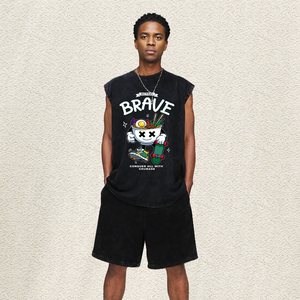 Gilet oversize pour homme délavé, imprimé dessin animé Brave Noodle <span class=keywords><strong>Bowl</strong></span> <span class=keywords><strong>Skate</strong></span>, style <span class=keywords><strong>skate</strong></span> urbain pour jeunes, entrepôt USA, vente en gros - Product Image 2