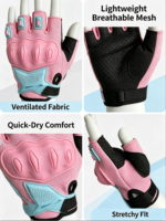 Sarung Tangan Berkuda Premium Warna Pink, Perlindungan Knuckle Keras, Perlindungan UV, Kain Anti-Selip, Setengah Jari, Tali Pengikat yang Dapat Disesuaikan, Untuk Gym dan Aktivitas Luar Ruangan