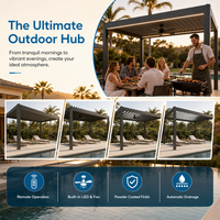 Pergola motorisée en aluminium avec toit ouvrant à persiennes, imperméable, fixation murale, auvent extérieur