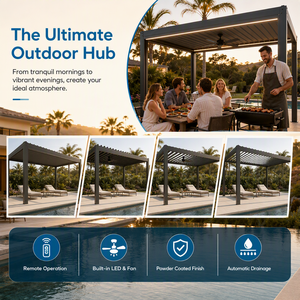 Pergola Motorizzata in Alluminio con Tetto Apribile Impermeabile, Gazebo da Esterno Montato a Parete - Product Image 2