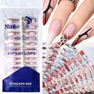 120 piezas de puntas de uñas de gel suave tipo stiletto cortas y lindas, puntas de extensión de uñas de cobertura completa con estampado de leopardo, uñas postizas francesas para salón. - Product Image 1