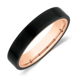 Cincin Tungsten Carbide untuk pria wanita, perhiasan gaya keren hitam emas mawar, cincin pertunangan, cincin dua nada