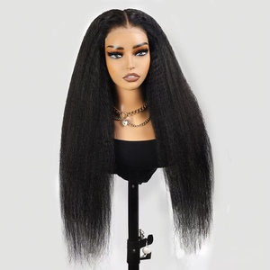 Perruque de cheveux humains 13x4 Kinky Straight pour femmes, densité 200%, perruques frontales en dentelle transparente pré-épilées, cheveux Remy Yaki Straight - Product Image 5