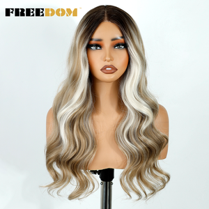 Tự Do 24 Inch Pre-Ngắt Tổng Hợp Ren Phía Trước Tóc Giả Cho Phụ Nữ Cho Ombre Blonde Trắng Cosplay Tóc Giả Với Cơ Thể Sóng Phong Cách - Product Image 2