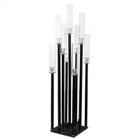 Candélabre en métal noir à 9 bras avec cristaux acryliques, centre de table et porte-bougies