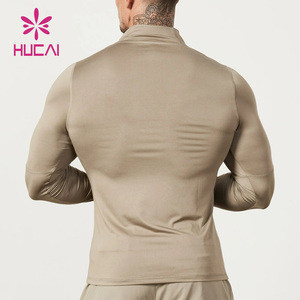 Camiseta Deportiva Personalizada HUCAI, Cuello Alto, Ligera, Ajustada, con Cierre de Cremallera de 1/4, Camiseta de Compresión para Hombre, Manga Larga para Gimnasio - Product Image 2