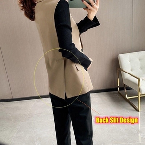 Blazer minimaliste pour <span class=keywords><strong>femme</strong></span> Gilets Top Sleeveless One Button Pocketed Slim Coat New Office Lady Autumn Spring Waistcoats - Product Image 5
