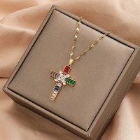 Collier pendentif en forme de croix, zircon coloré, accessoires de bijoux tendance pour femmes, à porter au quotidien