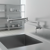 Robinet de cuisine commercial mural moderne en laiton, double articulation, pour remplissage de casseroles, avec bras articulé et pliable, pour évier de cuisine et cuisinière commerciale