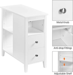 Bàn cạnh giường ngủ hẹp màu trắng gồm 2 bàn đầu giường mỏng có 2 ngăn kéo và 3 kệ lưu trữ tủ tập tin - Product Image 6