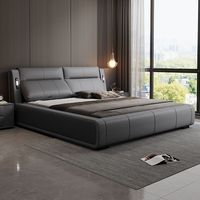 Modernes Luxuriöses Holz-Schlafzimmermöbel-Set mit Weich Gepolstertem Super-King-Size-Bettgestell aus Leder mit Stauraum für Erwachsene