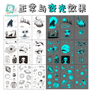 Autocollant de <span class=keywords><strong>tatouage</strong></span> lumineux bleu avec étoile de lune de montagne brillant dans le <span class=keywords><strong>tatouage</strong></span> imperméable sombre temporaire - Product Image 6