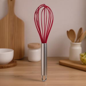 Frusta in Silicone con Manico in Acciaio Inossidabile, Utensile da Cucina Rosso per Mescolare - Product Image 3