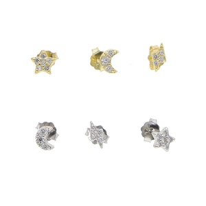 Tiny Minimal Stud 925 Sterling Silver Small lightning Moon Star Mini <strong>Second</strong> Stud <strong>Earring</strong> - Product Image 1
