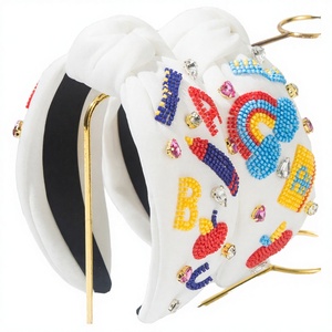 Novedad 2026: Diadema de alta calidad con letras de regreso a clases, arcoíris, lápiz, cuentas de arroz cosidas y accesorios para el cabello con nudo de diamantes de imitación - Product Image 1