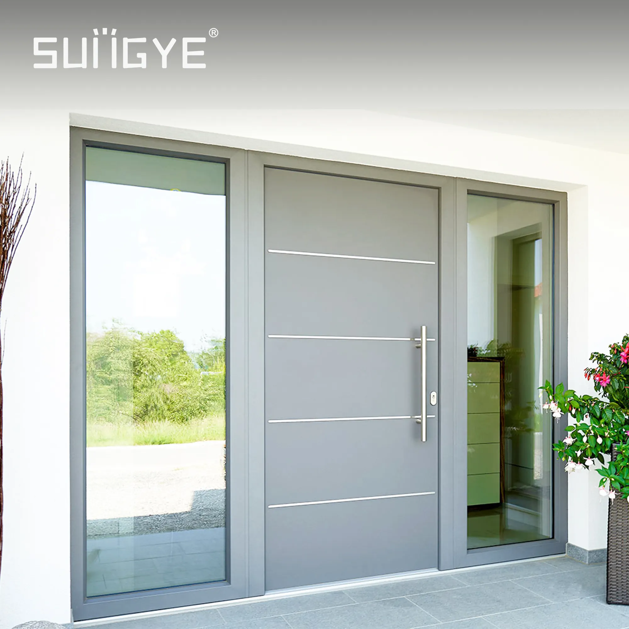 Modern Villa Front Main Entrance Stainless Steel Pivot door Exterior Entry Aluminium Pivot front Doors