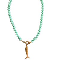 Nouveau collier en acier inoxydable naturel avec fermoir marin, perles multicolores en verre arc-en-ciel et jade, et breloque poisson DIY