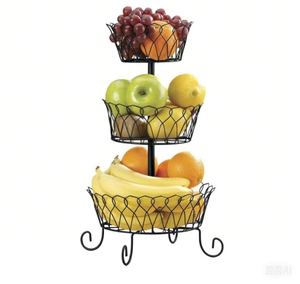 Organisateur de rangement de comptoir <span class=keywords><strong>en</strong></span> maille métallique noire à 3 niveaux <span class=keywords><strong>Panier</strong></span> de rangement pour fruits et légumes de cuisine Support décoratif Paniers de rangement pour aliments - Product Image 2