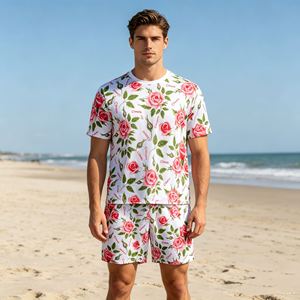Ensembles pour hommes en maille 230 g/m², ensembles sportifs en maille tricotée 100 % polyester respirant pour hommes, ensemble de vêtements de sport et de plage pour l'été - Product Image 3