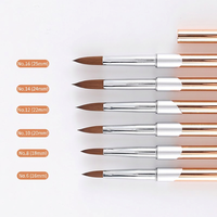 Ensemble de 6 pinceaux à ongles en nylon doux avec manche en cristal or rose personnalisable et virole en cuivre pour manucure en salon