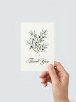 Cartes de remerciement personnalisées avec logo imprimé, motif branche d'olivier aquarelle, avec enveloppes |   Cartes de vœux botaniques personnalisées en gros