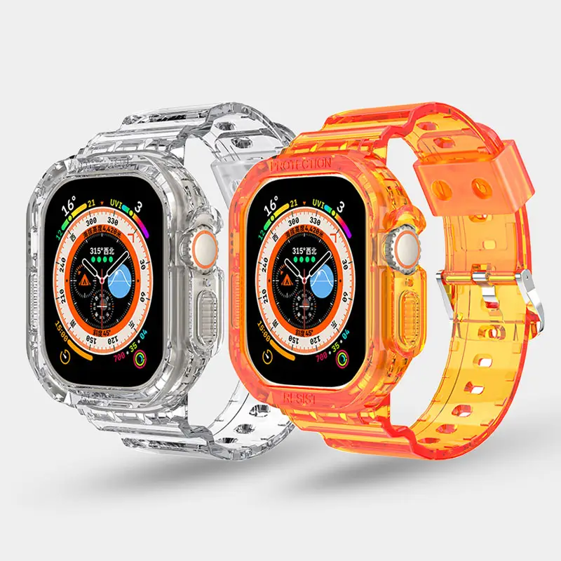 New Glacier TPU Clear Sports Watch Band Strap For Full Surround Apple Watch 49mm Band For Apple Watch Series 8 Ultra Band