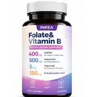 Inkea Bioactive Folate Capsules Soutien Cœur et Cerveau Adulte Antioxydant Anti-Fatigue Sans OGM Sans Gluten Végétarien 60