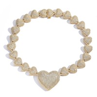 Hip Hop amour Collier De Mode Glacé Plein De Zircon CZ 22MM Personnalité Tendance Bijoux Grand Coeur Collier Hommes