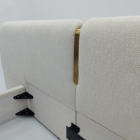 Lit Queen Size en Tissu Lin Tapissé Style Moderne avec Tête de Lit en Mousse Souple, Sommier Pliante, Housse Amovible, Sommeil Confortable
