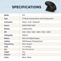 Souris de jeu tri-mode PAW3311 12000 DPI 1000Hz sans fil, filaire, silencieuse, 6 boutons pour PC Gamer