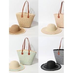 Sac fourre-tout en toile grande capacité pour femme, style mode, avec chapeau de soleil en paille, idéal pour l'été, les voyages transfrontaliers, l'automne, le printemps et la plage - Product Image 3
